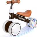 Colorful Lighting Baby Balance Bike for 1 Year Old Boy and Girls Gifts, 12-24months Kids Toys Toddler 1st Birthday Gifts,No Pedal Infant 4 Wheels BicycleBlack