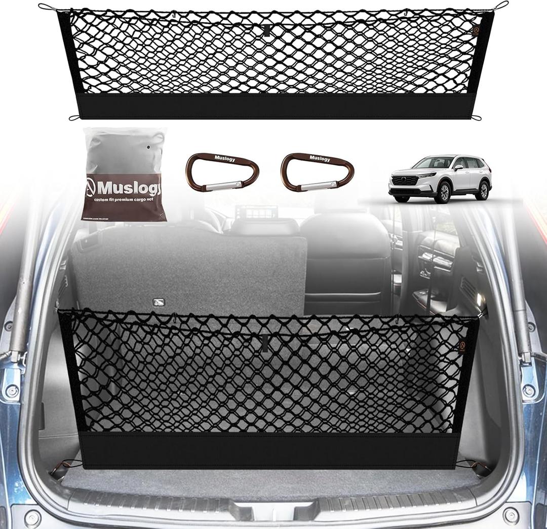 Muslogy Truck Bed Cargo Net Trunk Netting Compatible with 2023-2025 2026 Honda CR-V Accessories, Pickup Cargo Organizer SUV Sedan Storage Net w/Heavy Duty Carabiners
