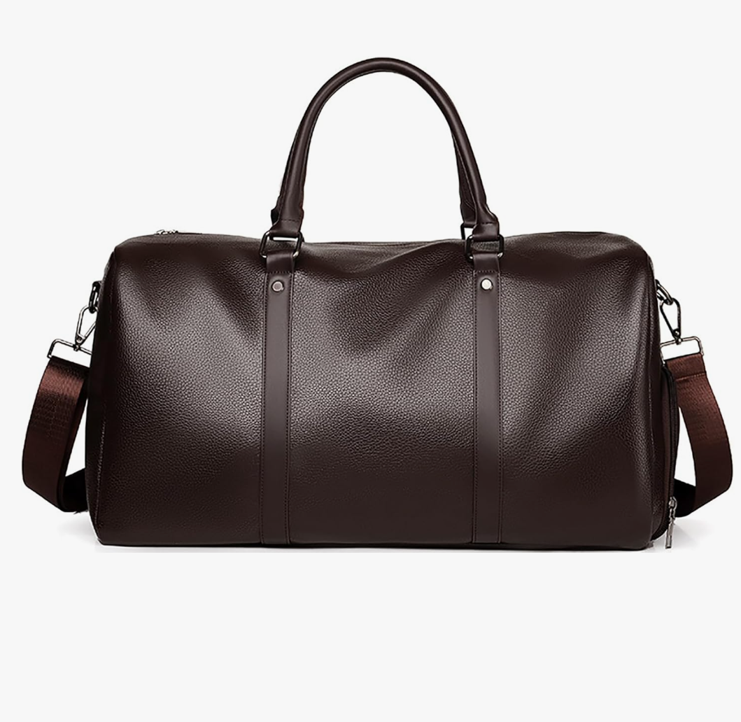Leather Travel Duffle Bag for Men, Woven Carry On Weekender Overnight Bags for Business Sports Gym