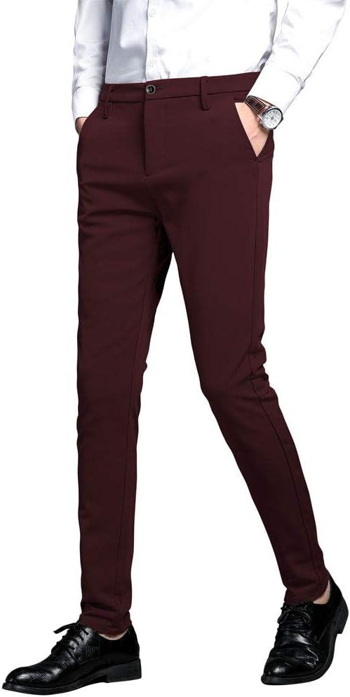 Plaid&Plain Men's Stretch Dress Pants Slim Fit Skinny Suit Pants 7101 Burgundy, 38Wx28L