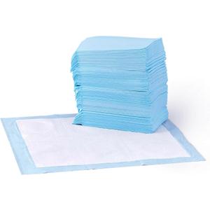 Amazon Basics Absorbent, Leak-Proof Dog and Puppy Pee Pads with 5-Layer Design and Quick-Dry Surface for Potty Training, Standard Absorbency, Regular Size, 22 x 22 Inch - Pack of 50, Blue & White