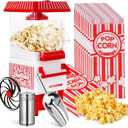 Popcorn Machine, Hot Air Popcorn Maker Kit Gift Box, Portable Home Popcorn Popper Machine, 10-Cup,Oil-Free,Retro Style,Compact and Cute (White/Red)