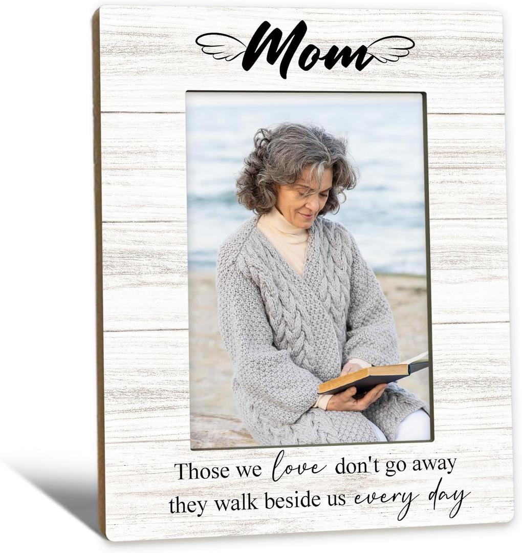 Mom Memorial Gifts Picture Frame 5x7, In Loving Memory Photo Frame, Mom Memorial Gifts for Loss of Mother, They Walk Beside us Every Day Wooden Picture Photo Frames for Desk Room Decor