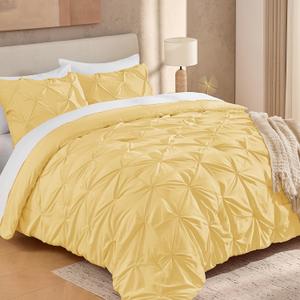 Andency Yellow Pinch Pleat Comforter Twin(66x90Inch), 2 Pieces(1 Pintuck Comforter and 1 Pillowcase) Pintuck Comforter Set, Microfiber Down Alternative Comforter All Season Bedding Set