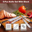 5 Piece Kitchen Knife Set with Block - High Carbon Stainless Steel Sharp Blade Chef Knives Sets with Ergonomic Wood Handle, Kitchen Knife Block Set for Home Cooking -5 (Ripple Texture)