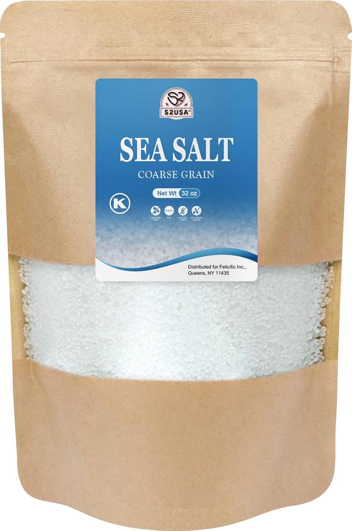 52USA Sea Salt, 2lb - 32oz (1 Pack), Coarse Grain, Salt Grinder Refill | Perfect Coarse Sea Salt For Cooking, All Natural Sea Salt (EXP 05/16/29)