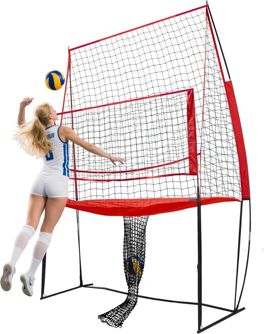 Volleyball Training Practice Net Station, 8 x 11 FT Volleyball Training Equipment for Serving Setting Spiking, Adjustable Practice Net for Indoor and Outdoor Use