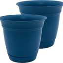 The HC Companies 20 Inch Eclipse Round Planter Pots with Drainage Holes & Attached Saucer, Lightweight UV-Resistant Plastic Indoor Outdoor Planters, 2-Pack Flower Pots for Garden & Home Decor, Peacock