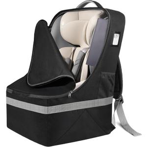 Padded Car Seat Travel Bag For Airplane: Backpack Car Seat Cover for Air Travel, Carseat Bag With Shoulder Strap for Infant Car Seats, Boosters & Carriers, Flying Accessories For Gate & Baggage Check
