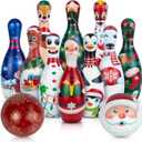 Christmas Bowling Set for Kids Toddler Party Supplies, Christmas Bowling Game for Kids Bowling Pins Bowling Balls for Family Indoor Outdoor Party Games Kids Party Decor, Winter Holiday Games for Kids