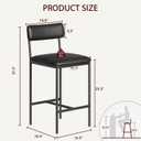 GarveeHome Bar Stools Set of 2, Upholstered Counter Height Bar Stools with Backrest and Footrest, Kitchen Barstools for Island, Counter Bar, Easy Assembly, Black