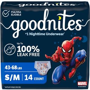 Goodnites Boys' Nighttime Bedwetting Underwear, Size S/M (43-68 lbs), 14 Ct