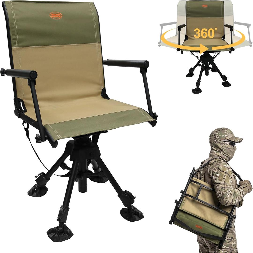 Hunting Blind Chair 360 Degree Silent Swivel,Turkey Hunting Seat,300 Lbs Capacity, Height Adjustable & Quick Folding for Ultimate Portable Comfort