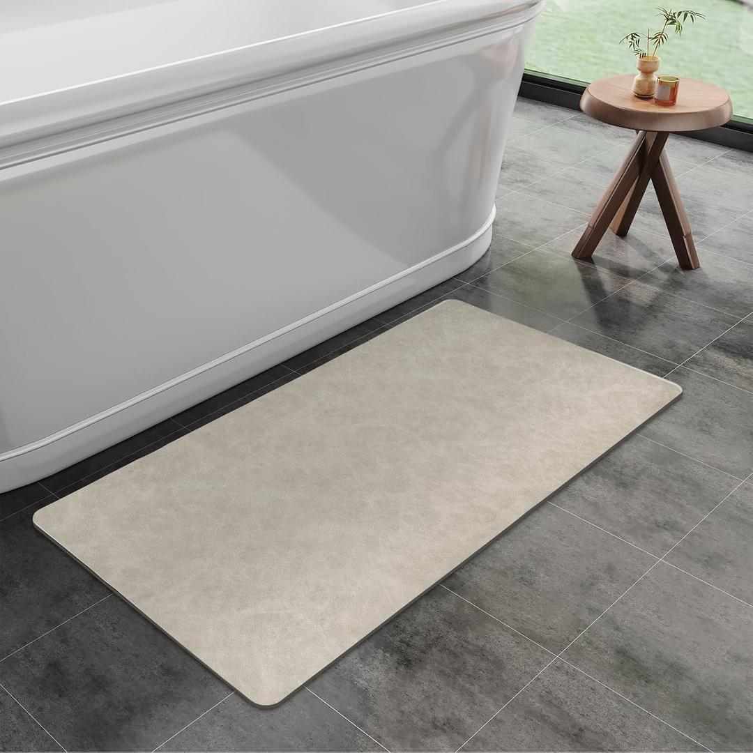 Mecko Bath Mat Rug, Rubber Non-Slip Quick Dry Absorbent Thin Bathroom Rugs Fit Under Door Bathroom Floor Mats-Shower Rug for in Front of Bathtub, Sink, Shower Room(Light Brown,24"x48")