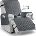 TAOCOCO 100% Waterproof Recliner Chair Covers, Reversible Recliner Covers with Leg Straps, Washable Recliner Sofa Covers for Reclining Chair Furniture Dog Protector with Pocket (Dark Gray, 23.6'')