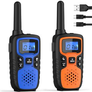 Wishouse Walkie Talkies for Adults Long Range - 2 Way Radios Rechargeable,Hiking Accessories Camping Gear Gift for Kids with Lamp,SOS Siren,NOAA Weather Alert,VOX,Easy to Use, Blue, Orange, 2 Pack