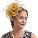 Women Fascinators Organza Fascinators 20S Party Hat Wedding Tea Party Fascinator Pillbox Hat with Headband Hairclip (One Size, Gold)