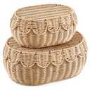 Juexica 2 Pcs Scalloped Rattan Baskets, Woven Rattan Wicker Storage Baskets with Lid for Nursery Storage diaper organizer Bathroom Decor(Natural)
