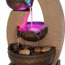 11" H Golden Tiered Bowl Fountain with Color Changing LED Lights with Adapter Brown