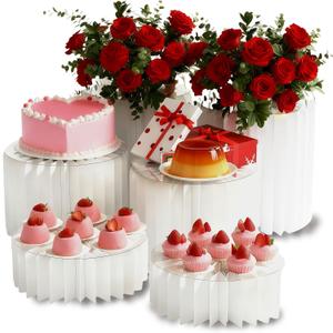 6 Pack Buffet Risers ,Foldable Food Display Risers with Acrylic Disc, White Food Display Risers Cake Stand for Party Buffet Risers and Stands for Show Catering Desserts, Food, Jewelry