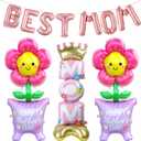 11Pcs Happy Mother's Day Balloons Set, 16Inch and 60Inch BEST MOM Large Standing Flower Foil Balloons for Mothers Day Celebrations Grandmother Birthday Party Decorations