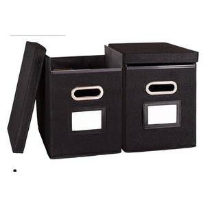 2 Pack Hanging File Folders Organizer with Lid, Letter Size Fabric File Storage Box Collapsible, Portable Office Document Holder with Metal Handle, Smooth PVC Rails, Black