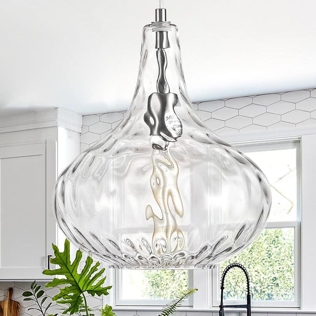 Glass Pendant Light Brushed Nickel 11-inch Hammered Pendant Lighting for Kitchen Island, Kitchen Sink, Hallway, Living Room