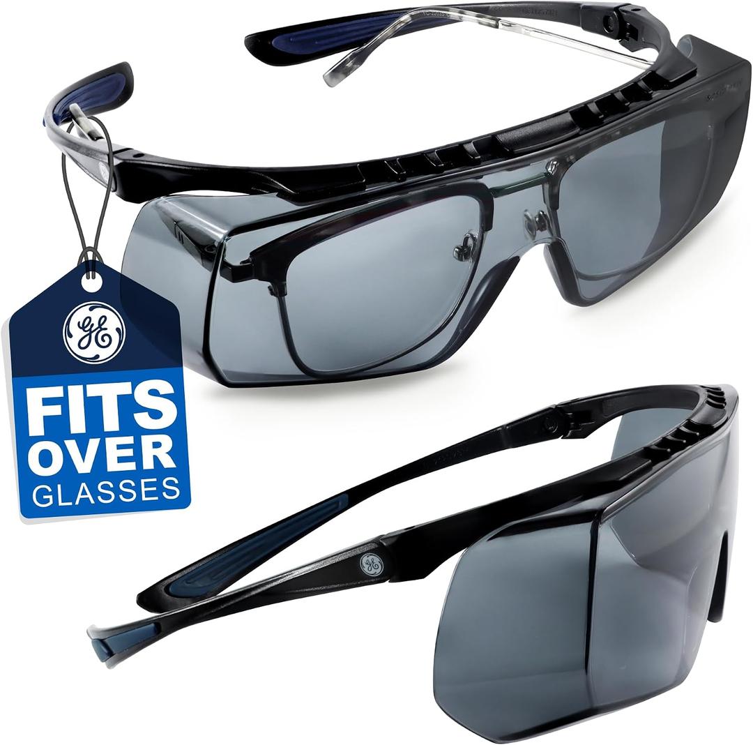 GE Safety Glasses Over Eyeglasses - ANSI Safety Z87.1 Protective Eyewear OTG Series Tinted Lens with Anti Scratch