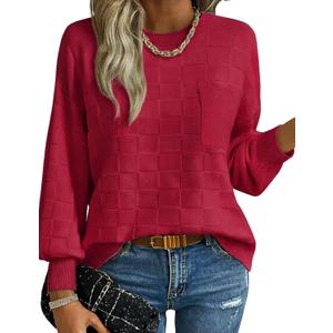 Womens Fall Fashion 2025 Lightwight Sweater, Crew Neck Dressy Casual Work Sweaters, Trendy Winter Knit Clothes (Small, Red)
