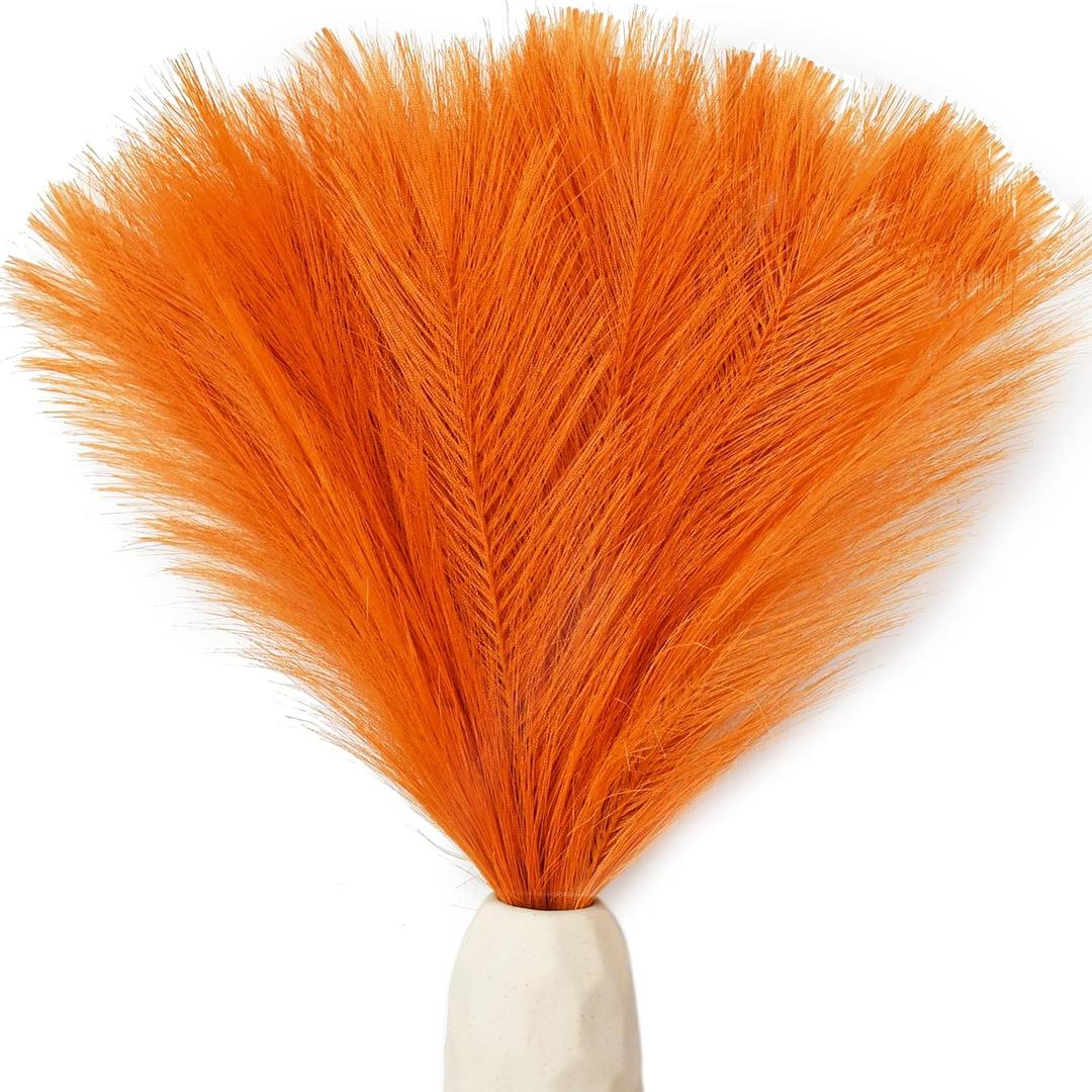 Mandy's Orange Silk Pampas Grass Bouquet 20 Stems 17.7in Fluffy Artificial Pampas with Bendable Stems for Valentine's Day and New Year Decorations Wedding Centerpiece Home Boho Dcor