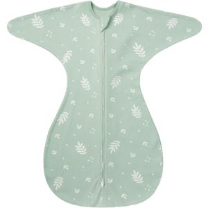 ZIGJOY Baby Transitional Swaddles for Newborns: 0.5 Tog Arms Up Sleep Sack 3-6 Months Soft Cotton Shark Fin 2 Way Zipper (Leaf)
