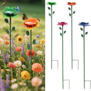 Bee Watering Station, Butterfly Feeder, Metal Bee Water Feeder with Flower Design,Elegant Outdoor Rose Yard & Patio Garden Decor (4PCS)