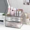 3-Tiers Makeup Organizer with Drawer, Stackable Skincare Storage Box for Vanity and Bathroom, Beauty Essentials, Cosmetic Brushes, Perfume Stand, Large Lipsticks Holder