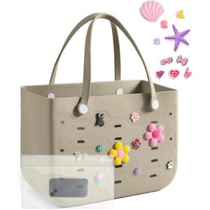 BAGSMART Beach Bag for Women, Water-resistant Rubber Tote Bag, Sandproof Vacation Essentials for Summer Swim Cruise Pool