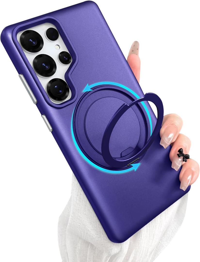 ankofave Magnetic for Samsung Galaxy S25 Ultra Phone Case with 360° Spin Stand, Matte Luxury Metallic Luster, 3.0 mm Thick Protection Hard PC Scratch-Resistant Protective Case 6.8", Purple