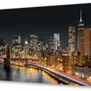 XXMWallArt FC4275 New York City Wall Art Brooklyn Bridge Night View Picture Canvas Print Artwork for Living Room Bedroom Home Decoration (59L" x 29W")