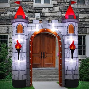 Sotiff 10ft Medieval Inflatables Arch Decoration Blow-up Medieval Castle Outdoor Decor with Built-in LED Light Blower for Indoor Outdoor Yard Party Holiday Birthday Supplies