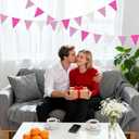 G2PLUS Pink and White Gingham Fabric Bunting Banner, 32Ft Cotton Burlap Triangle Garland for Mother’s Day, Wedding, Birthday, Carnival, Picnic, BBQ & Outdoor Events