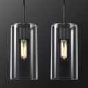 Modern Black Pendant Lights Kitchen Island 2 Pack Glass Pendant Light, 9.5in Farmhouse Clear Glass Cylinder Pendant Light Kitchen Pendant Lighting Over Island for Sink, Bathroom, Bar,Dining