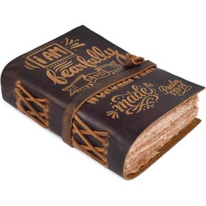 LEATHER VILLAGE Leather Bound Vintage Journal for Men & Women Handmade Bible Verse Christian Embossed Journal, 200 Pages Deckle Edge Watercolor Paper for Writing, Praying & Gifting, 7" x 5", Brown
