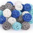 DomeStar 24PCS Blue Decorative Balls for Bowl Centerpiece, 2 Inch Rattan Balls Bowl Fillers Decor - Wicker Twig Orbs Spheres, Wedding Home Vase Table Decor