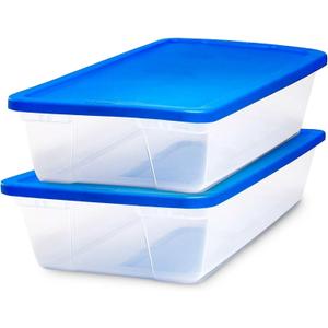 HOMZ 2-Pack Snaplock, Large Clear Plastic Storage Organizer Bins w/Lids, 41 Quart, Blue - Stackable Container Boxes for Bedroom, Bathroom, Garage, and Office Organization