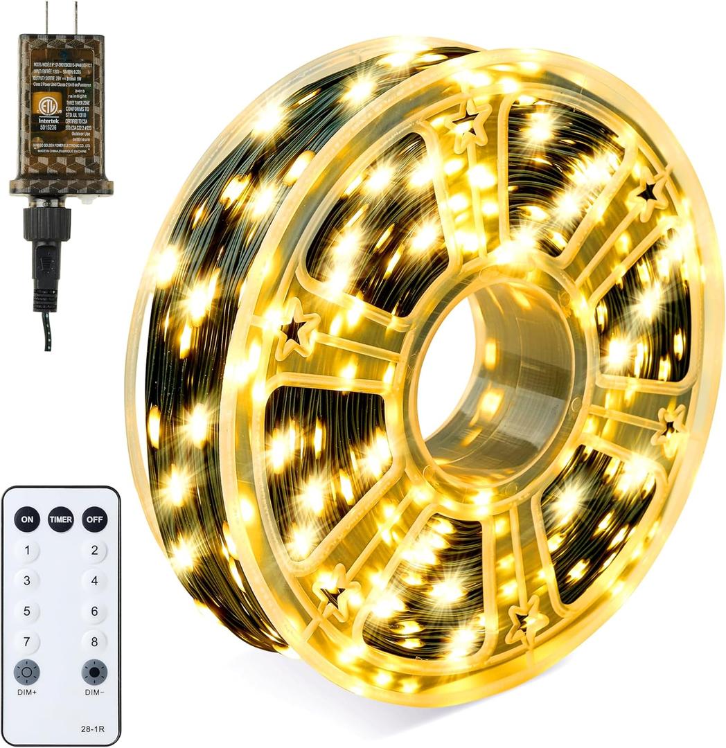 Joiedomi 1200 LED Christmas Lights Outdoor,394 FT Warm White Christmas Tree Lights with 8 Modes Timer, PVC Green Wire String Lights with Reel for Indoor Outdoor Holiday Xmas Eve Night Decorations