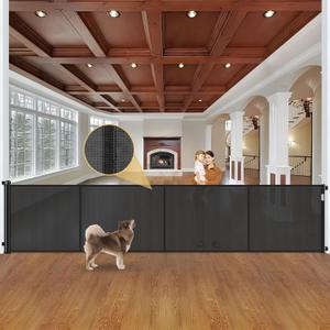 Reinforced 42" Tall Retractable Baby Gates Extra Wide Dog Gate with Support Rods - Prevent Crawling Under, 175" Extra Long Baby Gate Tall Dog Gate Indoor Retractable Fence Outdoor Garage Gate, Black