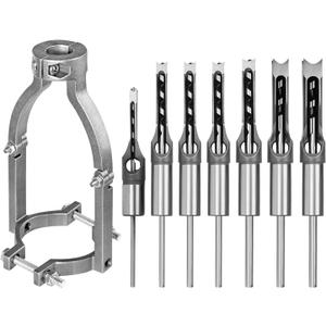 Square Hole Drill Bit & Adapter Set,Wood Mortiser Drill Bit Attachment,Mortising Chisel Set Drill Press Hollow Chisel Mortise Drill Tool for Mortise Machine (1/4, 5/16, 3/8, 2/5, 1/2, 9/16, 5/8")