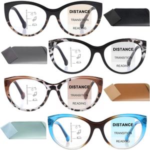 4 Pack Progressive Multifocus Reading Glasses, Anti Blue Light Cat Eye Computer Readers with Spring Hinge Eyeglasses (Multicolor)