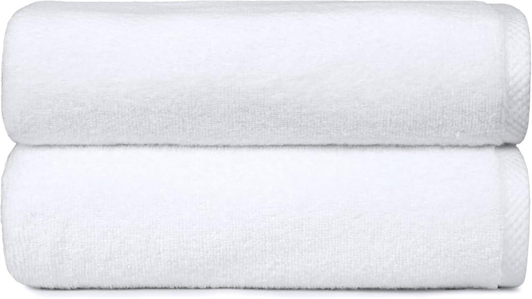 Amazon Basics 2 Piece Quick-Dry Oversize Bath Towel, 100% Cotton, White, 54" x 30"
