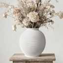 Large White Ceramic Vase Home Decor, Round Rustic Table Vases Farmhouse Living Room Entrway Kitchen Bedroom DecorationsMinimalist Hand-Made Textured Vase (10.8 Sandstone White)