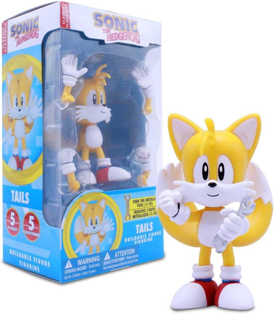 Sonic The Hedgehog Tails 4 Buildable Action Figure (Tails Series 2)  Official Just Toys Collectible with Interchangeable Parts & Accessories Like The Chaos Emerald and Rings