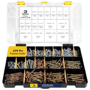 Bonost 670 Pieces Hardware Assortment Kit - Metric & SAE Machine Screw Assortment Kit with Assorted Nuts, Bolts, and Washers 1 Tray